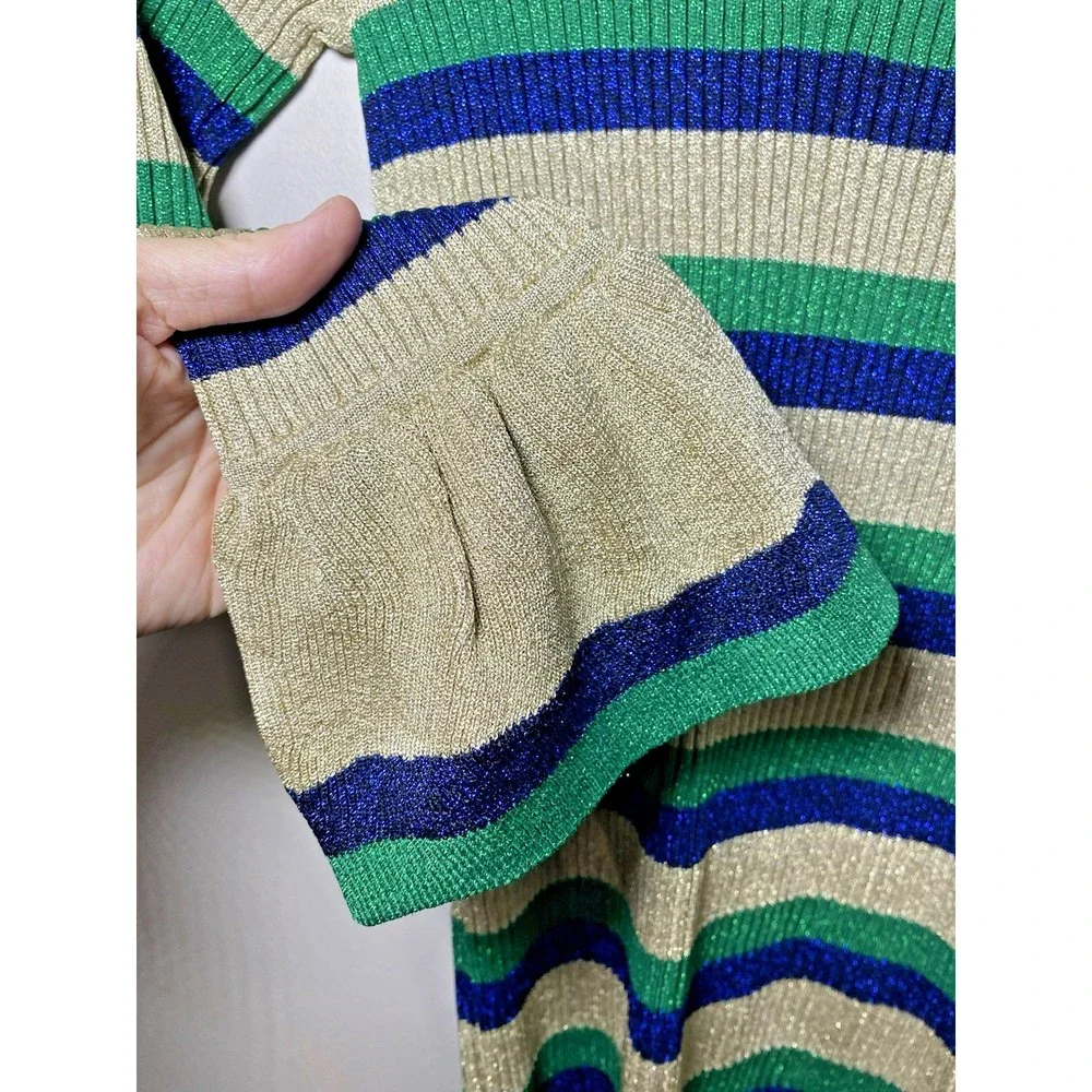 BAUM UND PFERDGARTEN Cliantha Polo Knit Top Size 4 Metallic Striped L/S Sweater